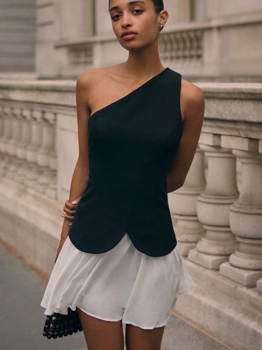 Anthropologie Maeve One-Shoulder Black and White Mini Dress NWT